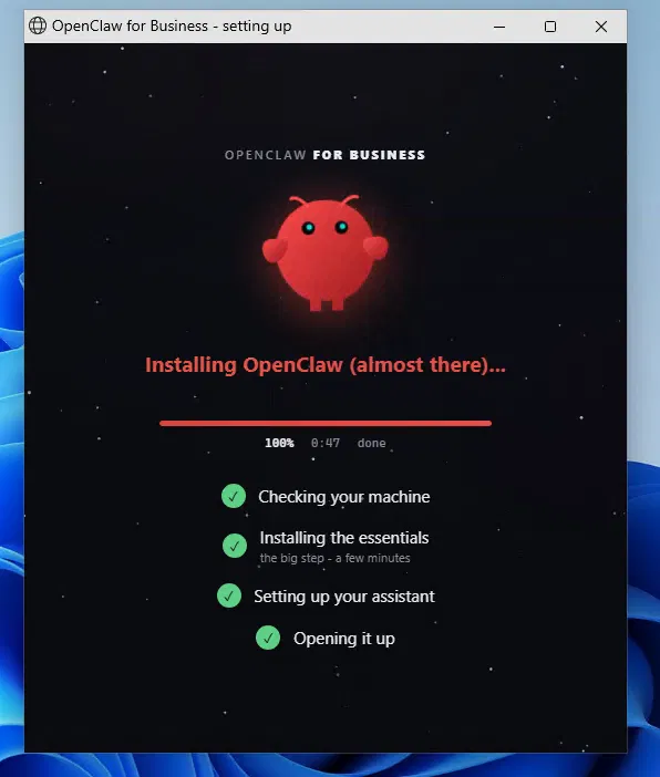 The erban installer setting up OpenClaw — a four-step checklist